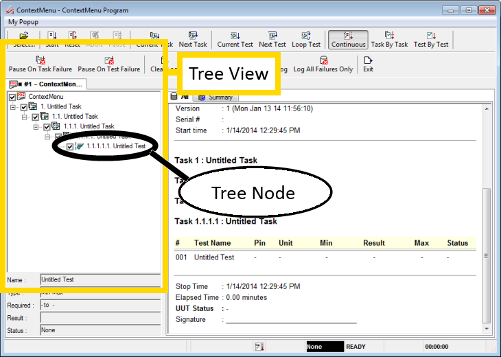 ATEasy Test Executive Tree View Pane